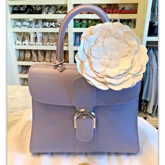 New $8,500 Delvaux Brilliant MM Box Calf Leather Rare Lilac Color Handbag - Picture 2 of 16